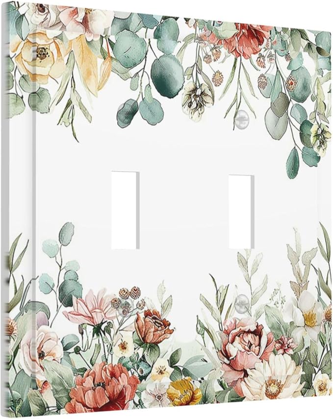 Decorative Switch Plates Vintage Boho Floral Leaves Rustic Sage Botanical 2 Gang Double Toggle Outlet Light Switch Cover Wall Plate Electrical Faceplate for Bedroom Home Decor