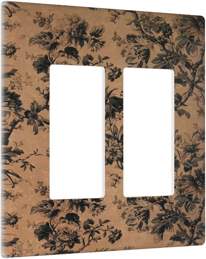 Decorative Outlet Covers Vintage Floral Botanical Brown Background 2 Gang Light Switch Cover Plate Double Rocker Wall Plate Gfci Switch Plate Covers for Bathroom Bedroom Decor