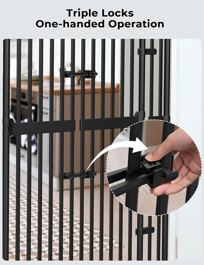 Extra Tall Cat Gate for Doorway: Sprouterie 74.8"-98" Pressure Mount Tall Cat Gates for Pet 30.3"-38.2" Wide Black Wall Drilling for Indoor Stairs Doorway Room Door Safety No Barrier