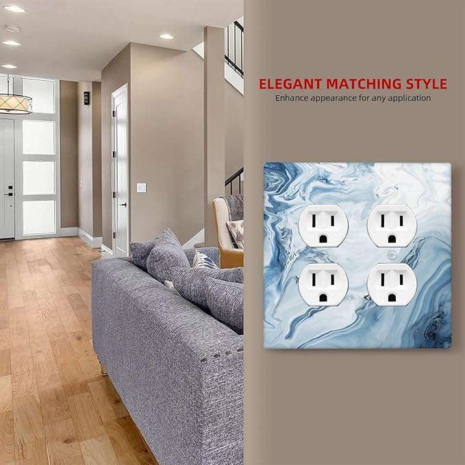 Light Blue Marble Texture Abstract Print Outlet Covers 2 Gang Double Duplex Decorative Light Switch Covers Electrical Wallplates Socket Faceplate for Bathroom Kitchen Home Decor