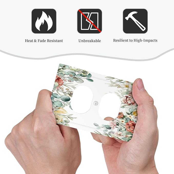 Outlet Covers Vintage Boho Floral Leaves Rustic Sage Botanical 1 Gang Duplex Wall Plate Decorative Switch Plates Electrical Receptacle Faceplate Light Switch Cover for Bedroom Home Decor