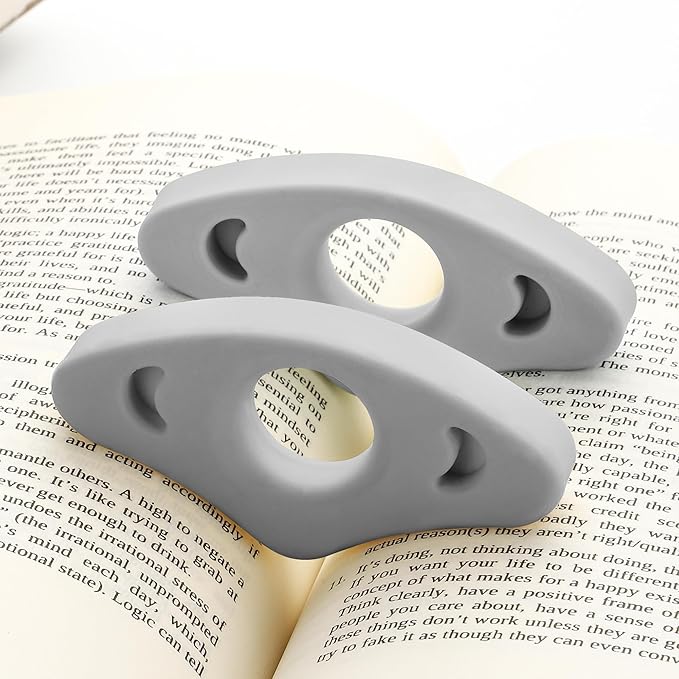 Book Page Holder, 2 Pack Breathable Silicone Thumb Page Holder for Reading, Ideal Book Reader Gifts and Reading Accessories (Medium Size, Grey)