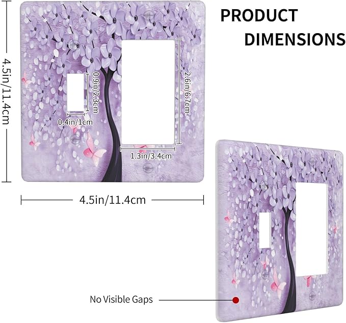 Light Switch Cover 3D Purple Tree 2 Gang Toggle Rocker Combo Wall Plates Decorative Switch Plates and Outlet Covers Receptacle Cover for Bathroom Bedroom Decor