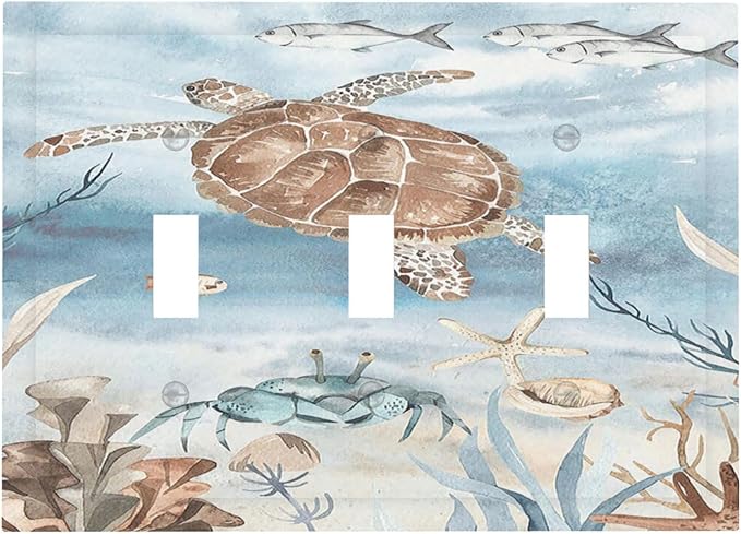 Decorative Switch Plates Sea Turtle Coral Reef Nauticaltheme 3 Gang Wall Plate Triple Toggle Light Switch Cover Faceplate Electrical Wall Panels for Kids room Bathroom Decor