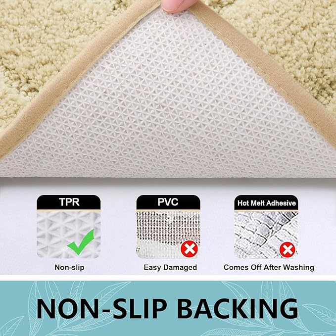 Buganda Bathroom Rugs, 24" x 16", Soft and Absorbent Microfiber Bath Rugs, Non-Slip Shaggy Shower Carpet, Machine Wash Dry Bath Mats for Bathroom Floor, Tub and Shower, Beige