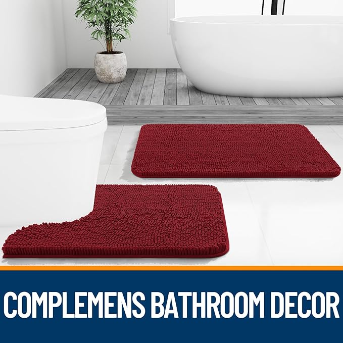 OLANLY Bathroom Rugs 24x16, Extra Soft Absorbent Chenille Bath Rugs, Rubber Backing Quick Dry, Machine Washable Bath Mats for Bathroom Floor, Tub and Shower, Home Decor Accessories, Red