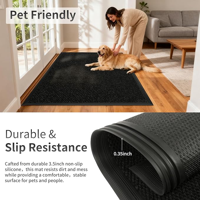 3ft x 14ft Front Door Mat Indoor Outdoor Entrance, Commercial Heavy Duty Entryway Matt, Non-Slip Rubber Backing Low Profile Doormat, Waterproof Dirt Trapper Welcome Mat for High Traffic Area