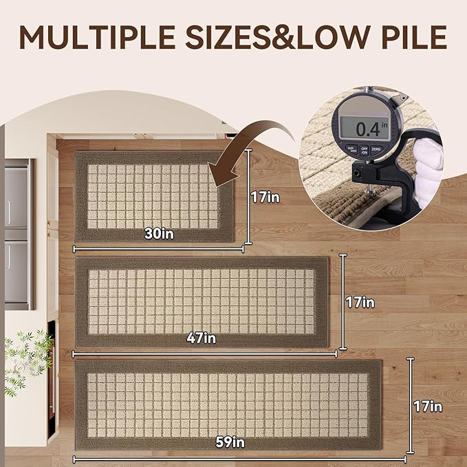 Kitchen Mats for Floor 17"x47", Non-Slip Washable Kitchen Rugs, Absorbent and Stain Resistant Kitchen Rug, Durable Comfortable Rugs for Kitchen, Hallway, Laundry & Sink, Brown