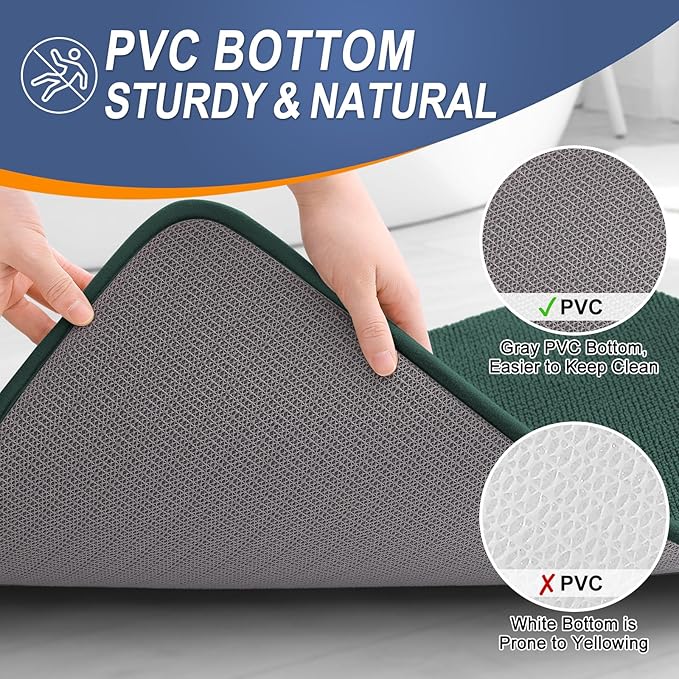 OLANLY Thick Memory Foam Bath Mat Rug 59x20, Extra Soft Absorbent Bathroom Rug, Quick Dry Bath Mats, Non-Slip, Washable Carpet for Bathroom, Tub and Shower, Home Decor Accessories, Blackish Green