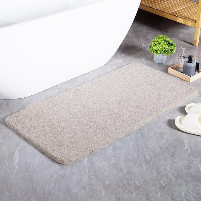 Luxury Quick Dry Non-Slip Bathroom Rugs【24'' x 47'' Beige】 Highly Absorbent Washable and Ultra Soft, Extra Thick Fluffy Bath Mats for Shower/Kitchen/Bathtub Floor
