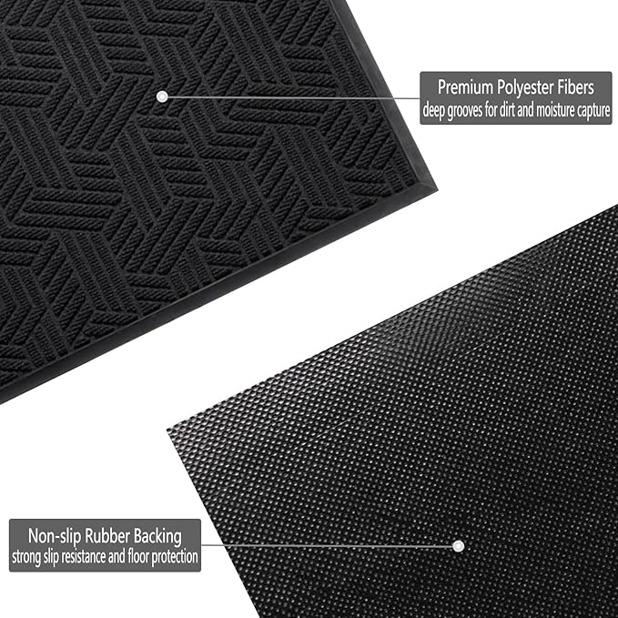 Front Door Mat 36"x24" Indoors Outdoors Welcome Mats, Waterproof Non-Slip Rubber Backing Heavy Duty Doormat Outside Entrance, Low Profile Entryway Rugs Floor Mat for Patio, Pattern B Black