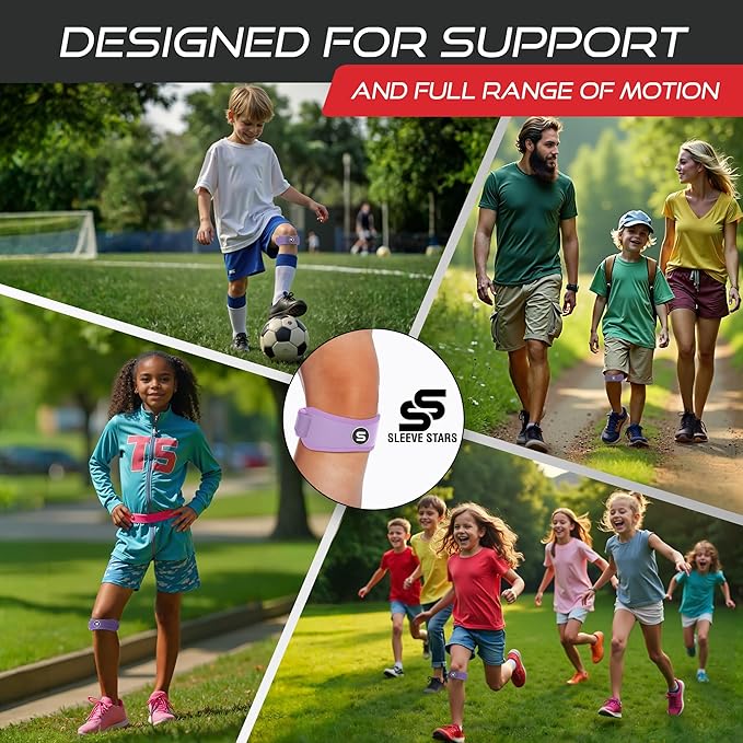 Sleeve Stars Swedish Brand Patellar Tendon Support Strap for Women & Men Effective Osgood Schlatter Knee Brace Youth & Kids Knee Brace with 3 Adjustable Length fits 7"-15" (Single/Light Purple/Kids)