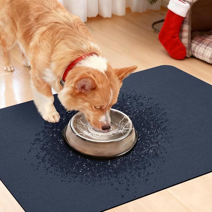 Ultra Thin Bath Mat, Upgrade Backing Non Slip Thin Bath Mats Fit Under Door, Quick Dry Ultra Absorbent Bathroom Rugs, Machine Washable Bath Rugs for Bathroom, Bathtub, Dark Blue/Solid/2 Piece