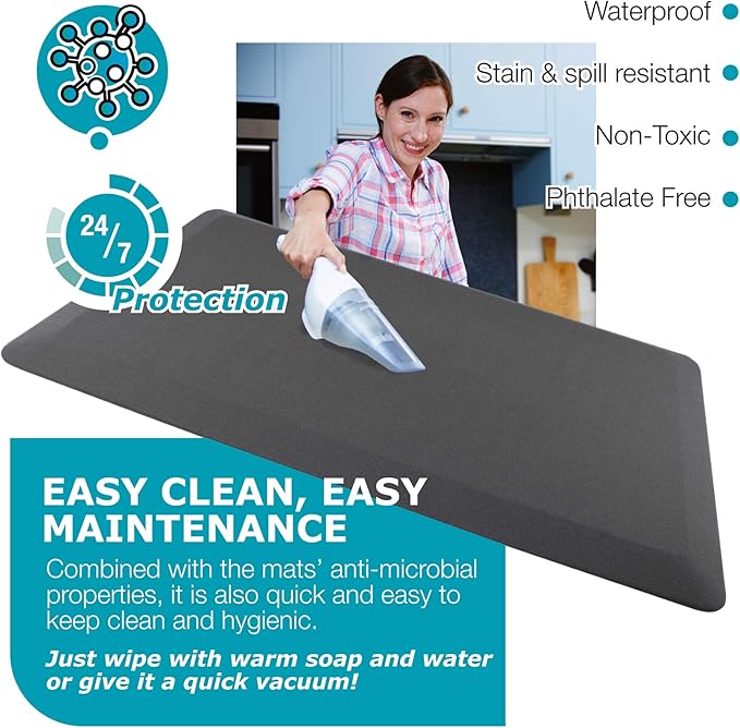 Ultralux Anti-Fatigue Standing Comfort Mat, Thick Non-Slip Cushioned Kitchen Floor Mat 3/4” Thick 16” x 24” Premium Durable Ergonomic Multi-Use Standing Support Pad, Home, Office, Kitchen Rug, Gray