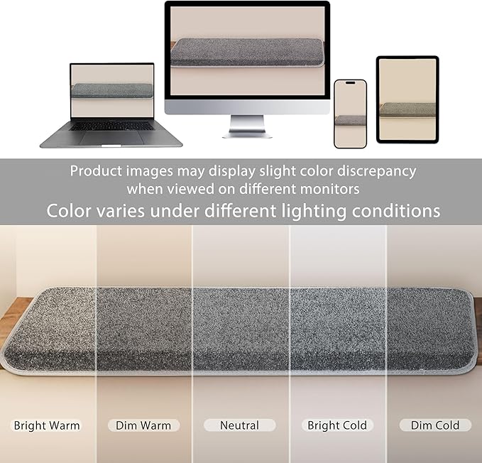 PURE ERA Bullnose Carpet Stair Treads Set Tape Free Non-Slip Indoor Stair Protectors Pet Friendly Rugs Covers Soft Skid Resistant Washable Reusable 9.5" x 30"(7 Pieces,Gray)