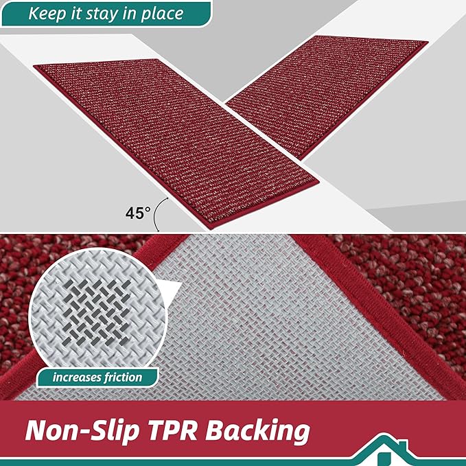 BEQHAUSE Kitchen Rugs and Mats 2PCS, Non-Slip Kitchen Mats for Floor, Absorbent and Stain Resistant Kitchen Runner, Machine Washable Rugs for Kitchen, Laundry & Sink, 20"x32"+20"x48", Red