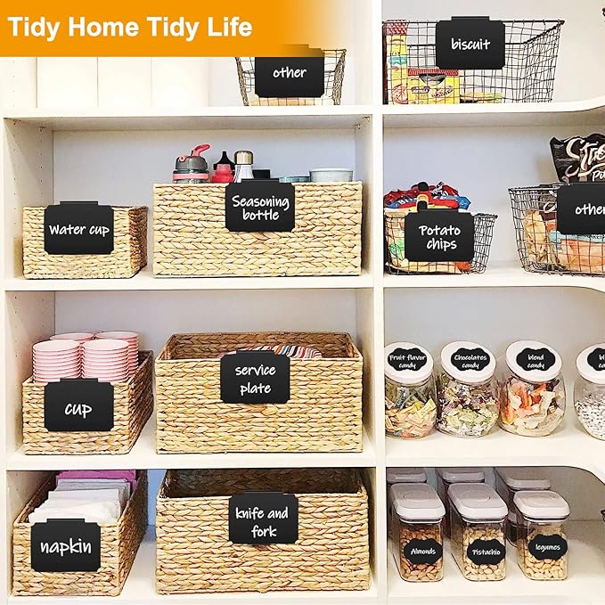 24PCS Basket Labels, Premium Bin Basket Labels Clip On, Pantry Basket Labels Tags for Storage Bins Fabric Cubes Wicker Organization