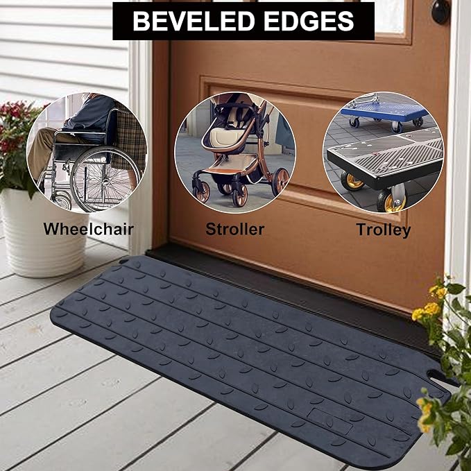 OrangeStar Rubber Threshold Ramp for Doorways, 1.5" Rise Non-Slip Wheelchair Ramp, 33000lbs Load Capacity, Rubber Curb Ramp for Wheelchair, Scooter(2 Packs)