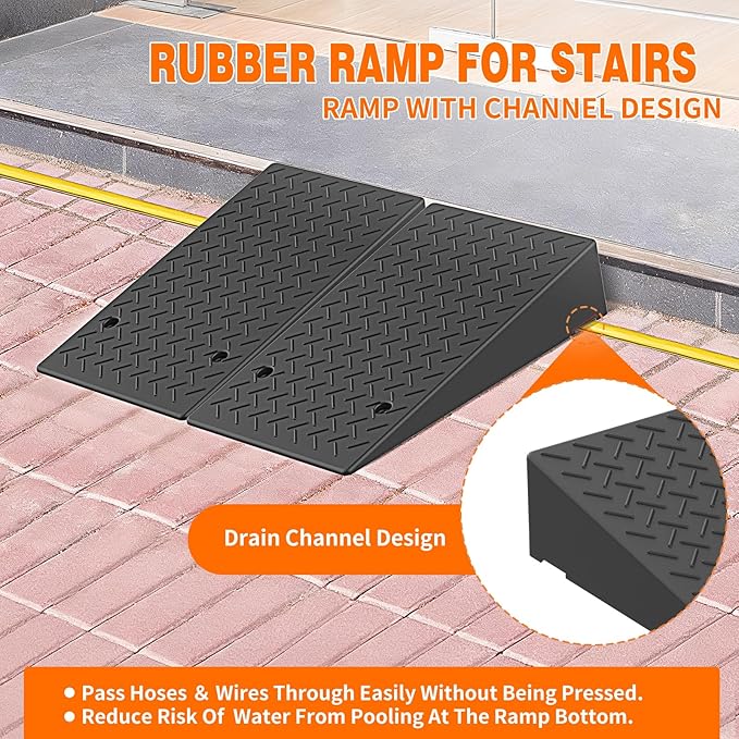 5.9" Rise Rubber Threshold ramp for Doorway/Cars, Step/Stair Rubber ramp with with Non-Slip Surface for wheelchairs/Curb/shed, 2200Pounds Load Capacity.