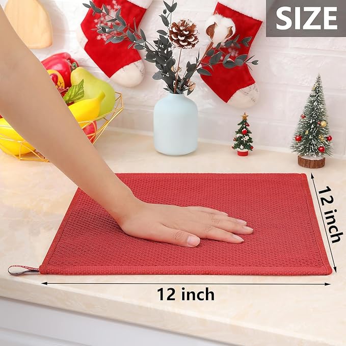 Homaxy 100% Cotton Waffle Weave Kitchen Dish Cloths, Ultra Soft Absorbent Quick Drying Dish Towels, 12 x 12 Inches, 8-Pack, Brick Red