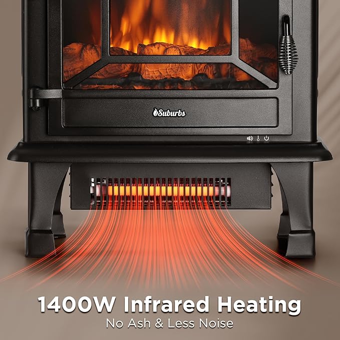TURBRO Suburbs 20 in. Electric Fireplace Infrared Heater with Crackling Sound, Freestanding Fireplace Stove with Realistic Flame Effect, CSA Certified, Overheating Protection, Easy to Assemble, 1400W