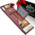 SereneLife Premium Bathtub Tray Caddy with Gift Box and Bow Set, Expandable Bath Tray, Unique House Warming Gifts for Mom, Women, Wedding, Anniversary, Bridal Shower, Fit for All Tub - Stain Brown
