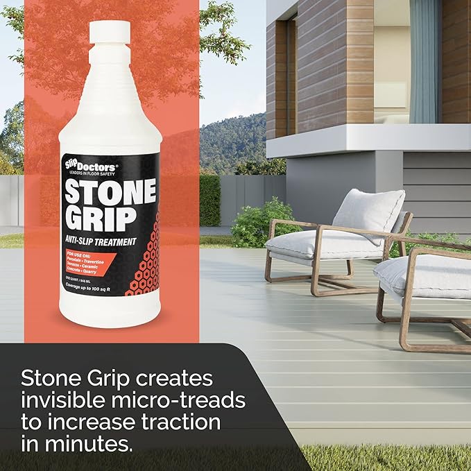 Stone Grip Industrial (Quart) Non-Slip Floor Treatment for Tile and Stone to Prevent Slippery Floors. Indoor/Outdoor, Residential/Commercial, Works in Minutes for Increased Traction