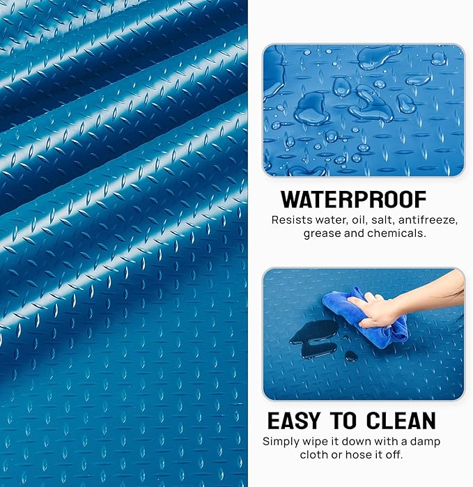 Bonnlo 7.5x17 FT Garage Floor Mat for Under Car,Thickened PVC Roll Floor mats，Waterproof Non Slip Parking Mat,Blue