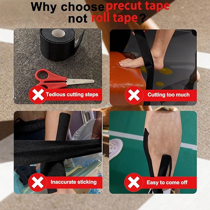 IEADEN Precut Kinesiology Tape for Knees, 20 Pcs - Knee Support & Stability, Knee Pain Relief Athletic Tape - Waterproof & Elastic, Breathable Hypoallergenic Latex-Free Tape, Black