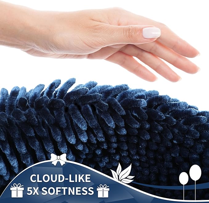 Yimobra Bathroom Rugs Sets 2 Piece, Soft Absorbent Bath Mat and U-Shaped Toilet Rug with Non Slip Backing, Luxury Shaggy Bath Mats for Bathroom, Machine Washable, 31.5"x20"+24"x20", Blue