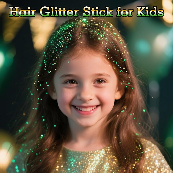 MEICOLY Gold and Green Face Glitter Stick,Hair Glitter Stick for Women,Green and Gold Spirit Wear Alien Makeup Accessories,Sparkle Body Glitter Makeup for Mardi Gras Carnival Festival Party