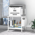 Large Printer Stand, 23.6 x 23.6 Inches Square Printer Stand with Storage Shelf, 2 Tier Printer Table for Home Office, Rolling Printer Cart with Lockable Wheels, Mobile Mini Fridge Stand Table, White