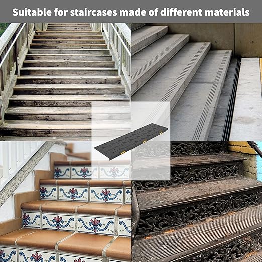Heavy-Duty Slip-Resistant Stair Treads with Reflective Safety Strips - Universal Fit Rubber Mats for Indoor/Outdoor Stairs, Noise Reduction & Fall Prevention (10)