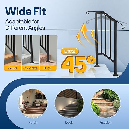 VIVOHOME 2-Pack 2 Step Galvanized Steel Hand Rails for Outdoor Steps – Curved Ends and Safety Balusters Exterior Railing for Porch, Deck, or Indoor Stairs, Complete Installation Kit