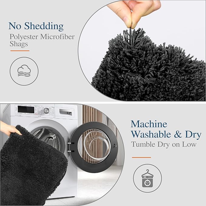 Walensee Large Bathroom Rug (24 x 60, Black) Extra Soft and Absorbent Shaggy Bath Mat Machine Washable Microfiber Non Slip Luxury Floor Mat