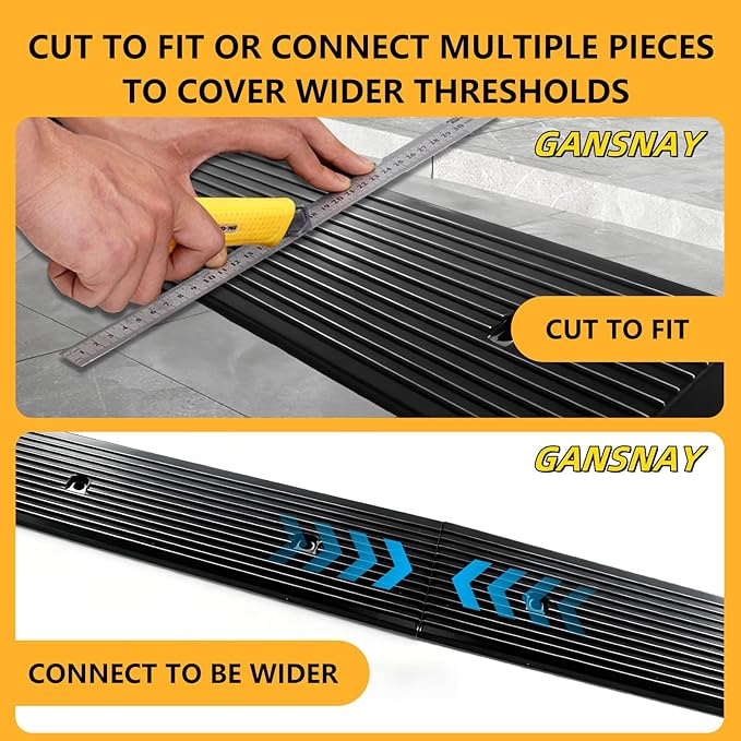 1.2" Rise Rubber Ramp Threshold Ramps with Pre-Set Holes& Plugs, Longer Size 5000lbs Capacity, Non-Slip& Cuttable- for Doorways, Driveways, Warehouse, Patio, Shed- 1.2" Rise(39.3"×4.7")