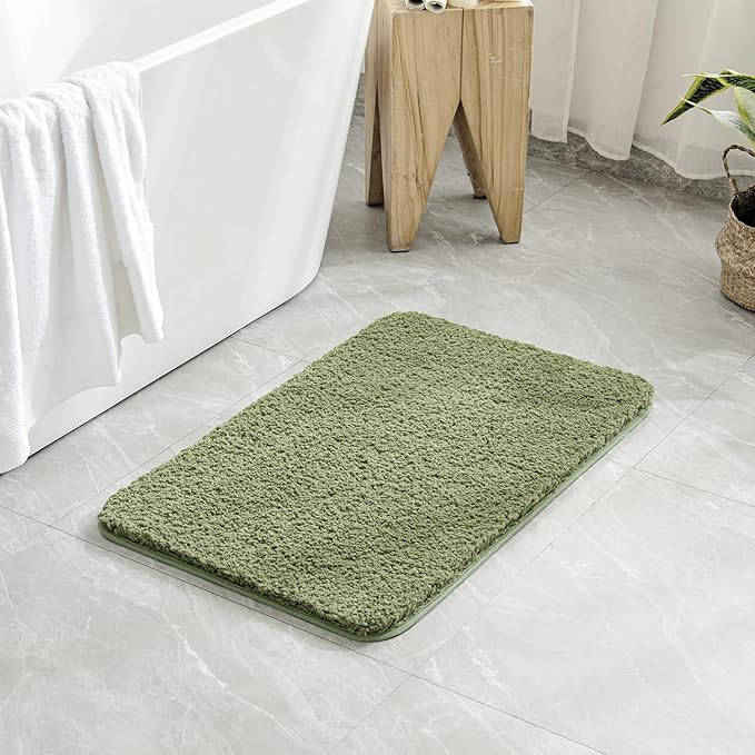 MIULEE Extra Thick Non Slip Bathroom Rug Shaggy Soft Bath Mat Plush Microfiber Absorbent Water for Shower Tub Machine Washable (Sage, 20x30 Inches)