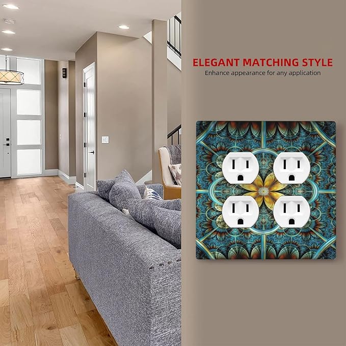 Decorative Light Switch Cover Plate Boho Fractal Mandala Bohemia 2 Gang Socket Covers Double Duplex Wallplates Switch Plates and Outlet Covers for Bedroom Home Decor