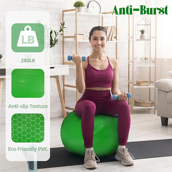 Fitvids Anti-Burst and Slip Resistant Exercise Yoga Fitness Birthing Ball with Quick Pump, 2,000-Pound Capacity, Multiple Colors and Sizes