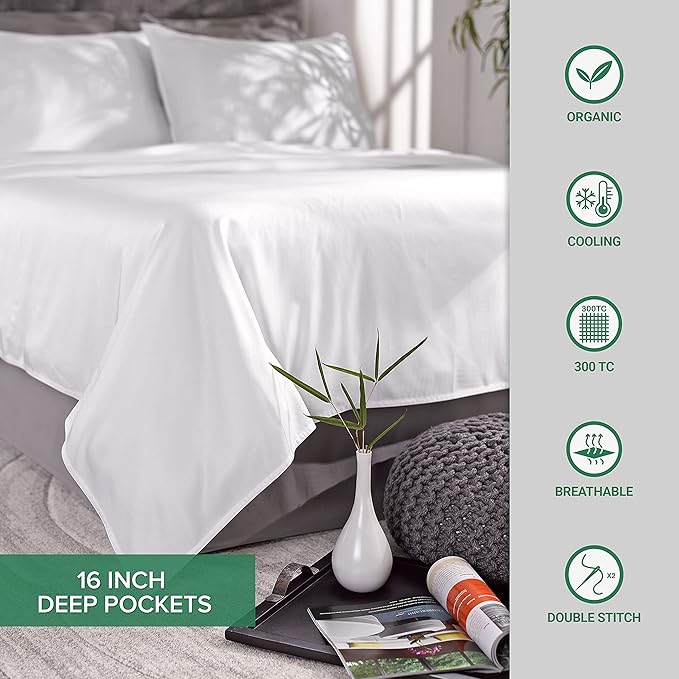Pure Bamboo Twin Sheets, Genuine 100% Organic Viscose Derived from Bamboo Bed Sheet Set, Luxuriously Soft & Cooling, Double Stitching, 2 Year Quality Promise (Twin, Glacier)