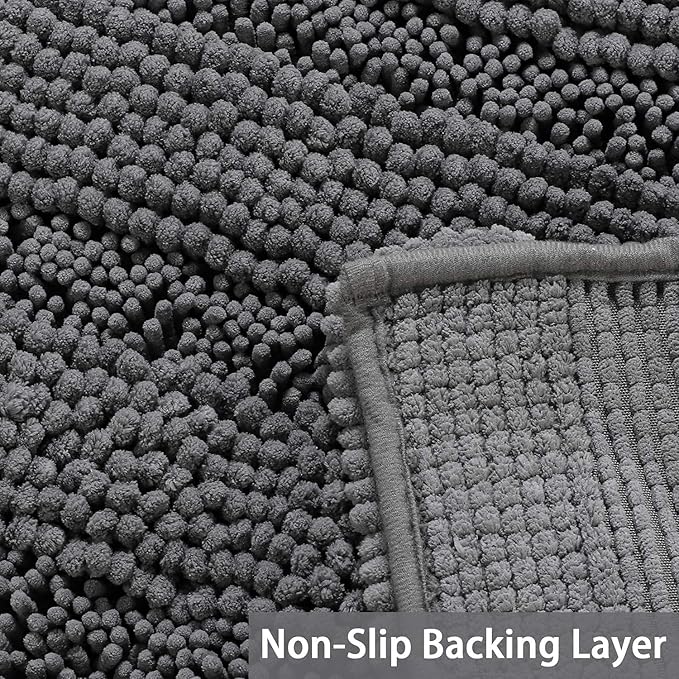 Turquoize Chenille Bath Rugs Shaggy Bathroom Rugs Non Slip Bath Mat for Bathroom 24 x 36 Grey Bath Rug for Bath Room Extra Soft and Absorbent Area Rug, 24"x 36", Grey