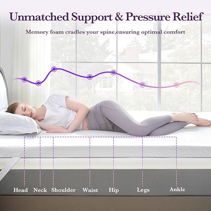 SINWEEK 2 Inch Gel Memory Foam Mattress Topper with Cooling Cover Ventilated Soft Mattress Pad, Bed Topper, CertiPUR-US Certified, Full Size