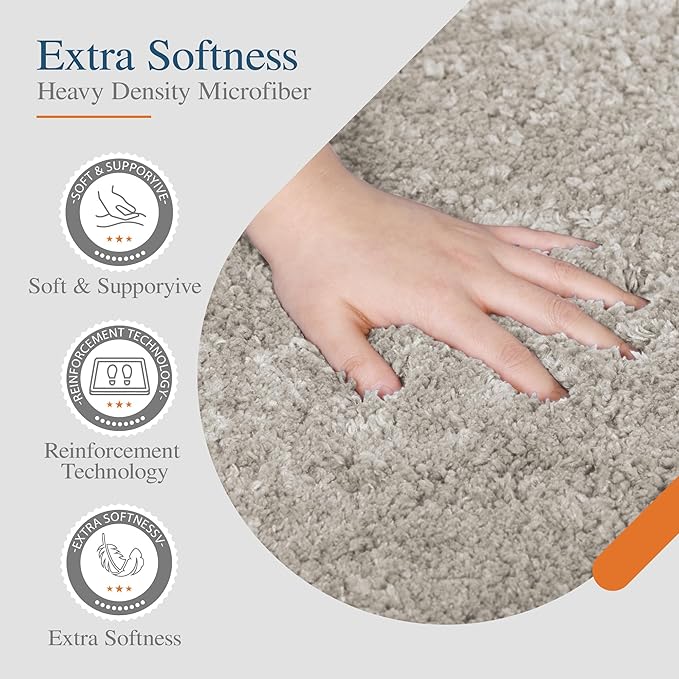 Walensee Non Slip Bath Mat - Soft Microfiber Shaggy Bath Mat (16 x 24, Light Tan) Water Absorbent Thick Plush Machine Washable Rug for Shower