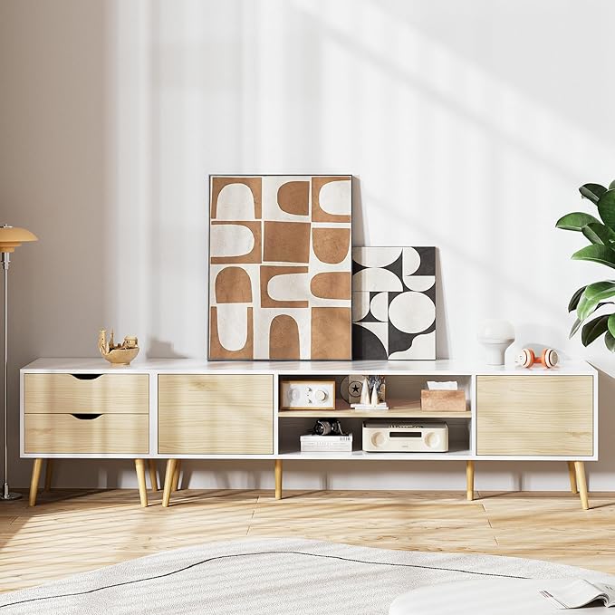 TV Stand for TVs up to 90 Inch, Entertainment Center for 80 90 95 inch TV Console Table with 2 Storage Cabinets & 2 Drawers for Living Room Bedroom