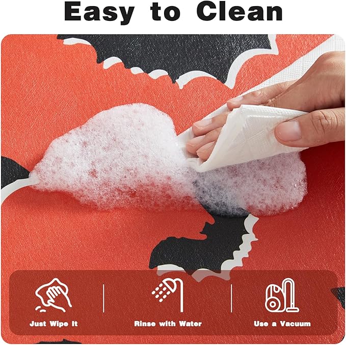 Halloween Bath Mat, Thin Halloween Bathroom Rug Non Slip Quick Dry Bat Bath Mat Fits Under Door Thin Floor Mat Halloween Decor, 24''x36'', Gothic Bats Orange