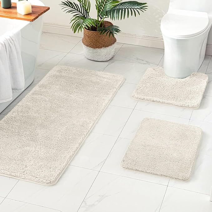 MIULEE Microfiber Toilet Bath Mat U-Shaped Contour Shaggy Bathroom Rugs Non Slip Extra Thick Soft Bath Rug Absorbent Water for Bathroom Commode Machine Washable(20x24 Inch, Ivory)