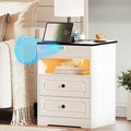 Night Stand with Charging Station,Bedside Table with Gun Drawer,Farmhouse End Table and Nightstand,Small SideTable for Bedroom (White-with Gun Drawer, 1-Pcs)
