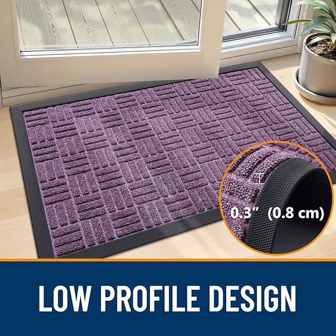 OLANLY Front Door Mat Outside Entrance 35x23, Absorbent, Heavy Duty Sturdy Natural Rubber Doormat Indoor Outdoor, Non-Slip, Stain and Fade Resistant, Low Profile Floor Mat for Entryway, Violet