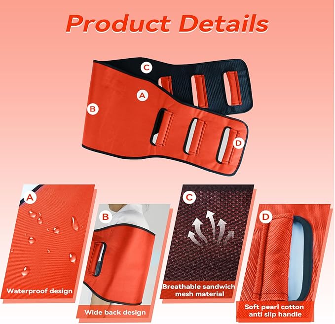 Transfer Belt Transfer Sling for Nursing Patients, Standing & Supports & Transfer Aids for Elderly, Gait Belt for Patient Care, Transfer Belt for Bedridden Patient (Orange)