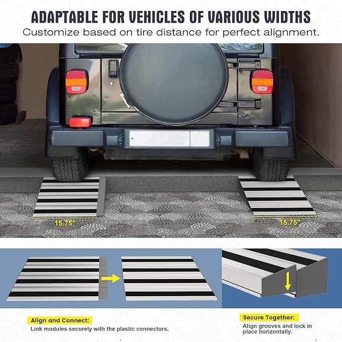 4" Rise Modular Threshold Ramp for Doorways, Stable Wheelchair Ramp for Home Steps, Aluminum Door Ramp and Curb Ramp for Scooters, Power Chairs, Cars, 1100LBS Load Capacity